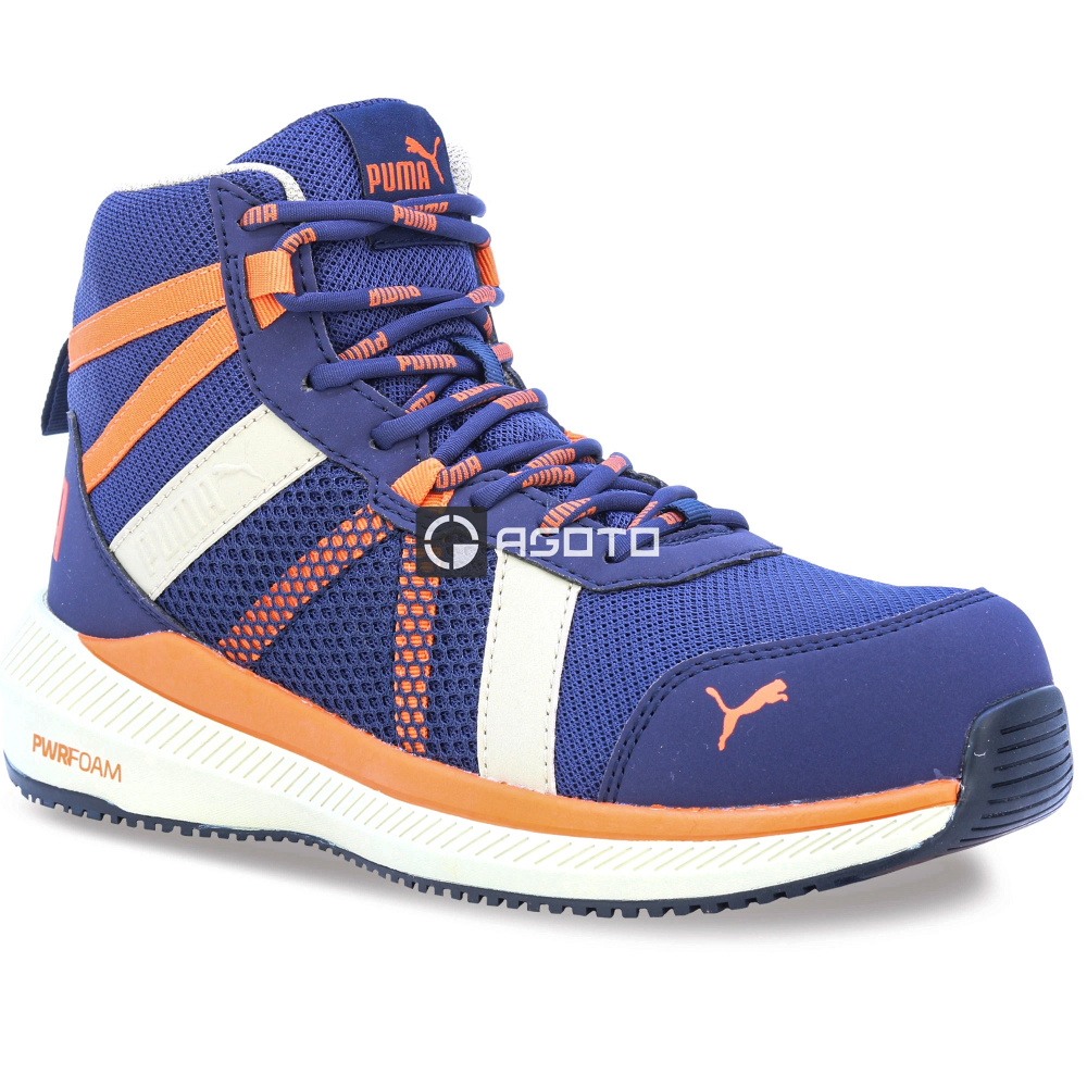 detail PUMA Rival Mid S1P ESD blue/orange modrá pánská pracovní obuv